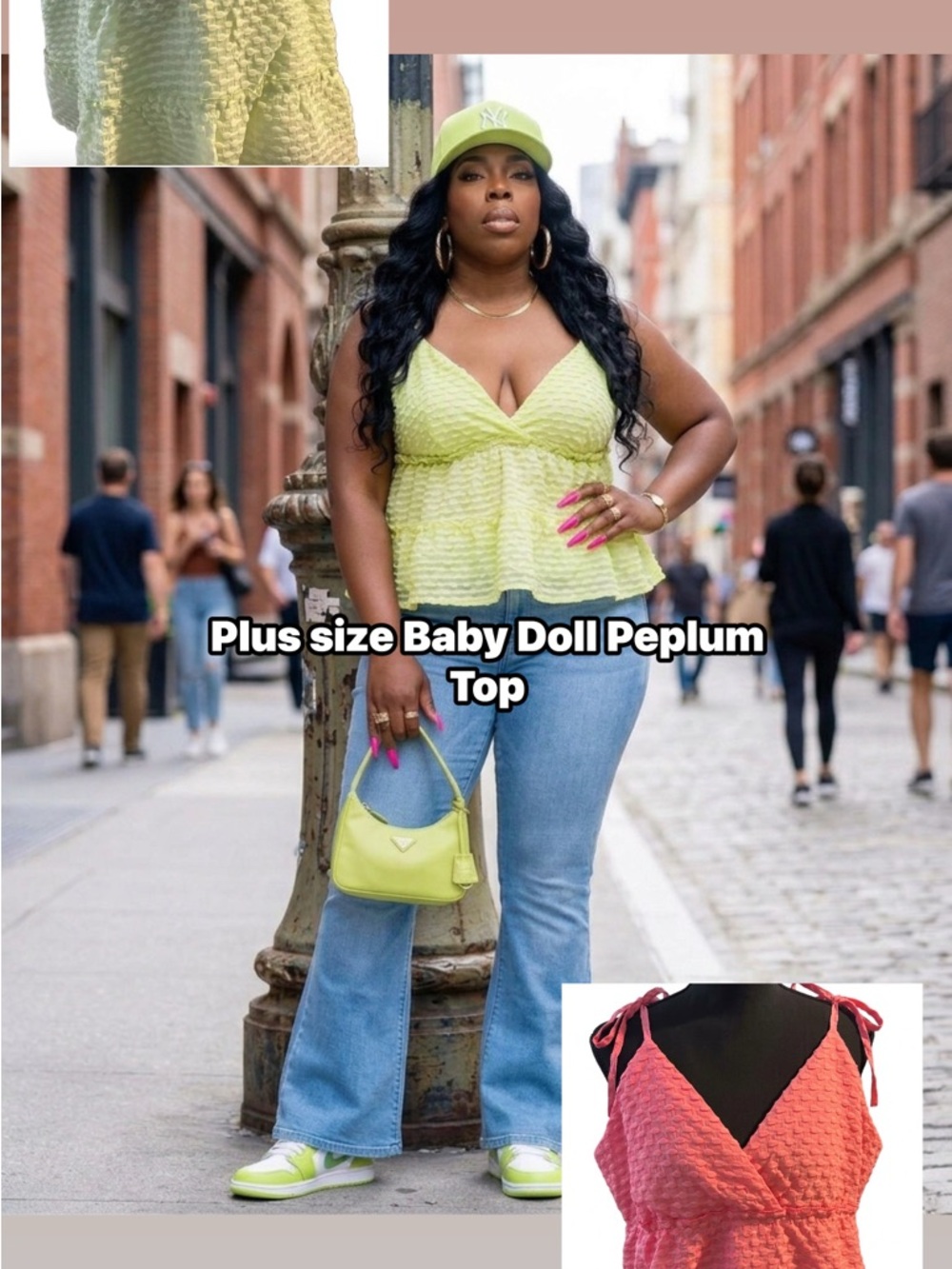 Plus Size Baby Doll Peplum Top - Lime Green